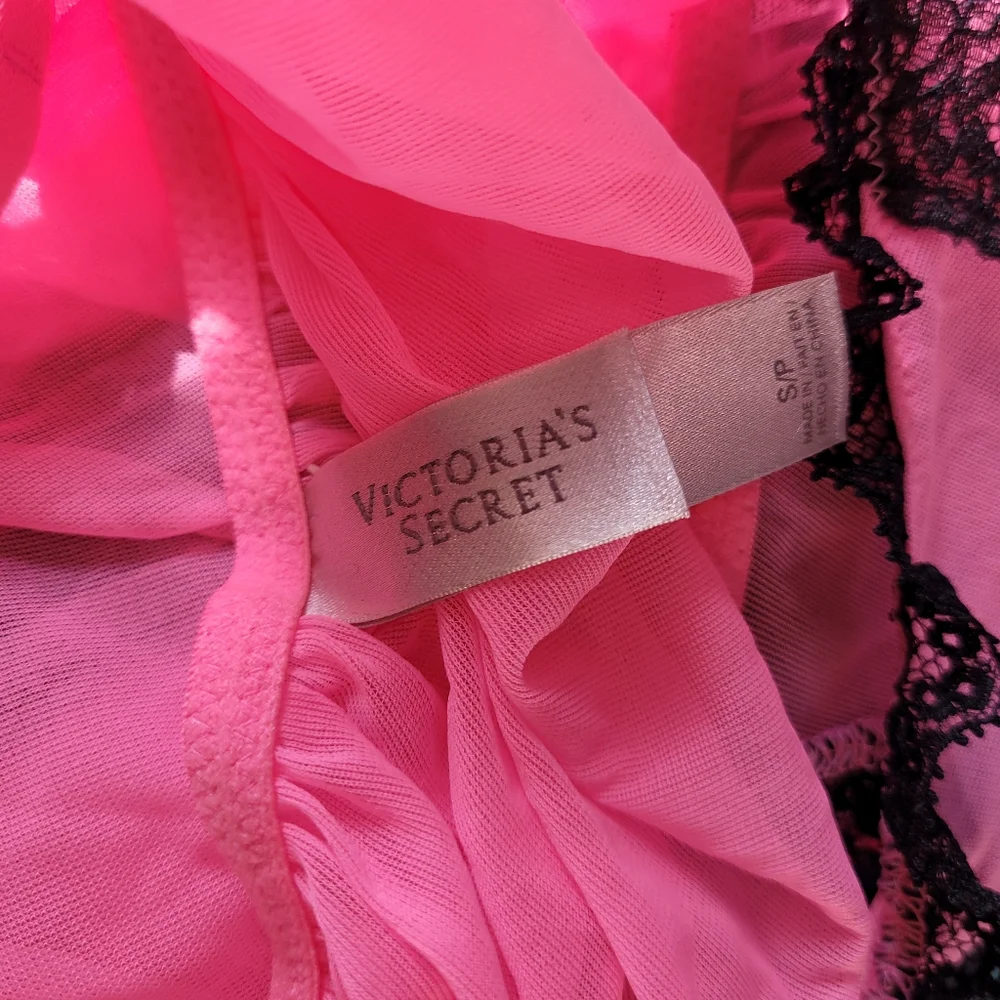 Victoria's Secret Pink and Black Lace Sheer Slip Dress Babydoll - S - Picture 5 of 6
